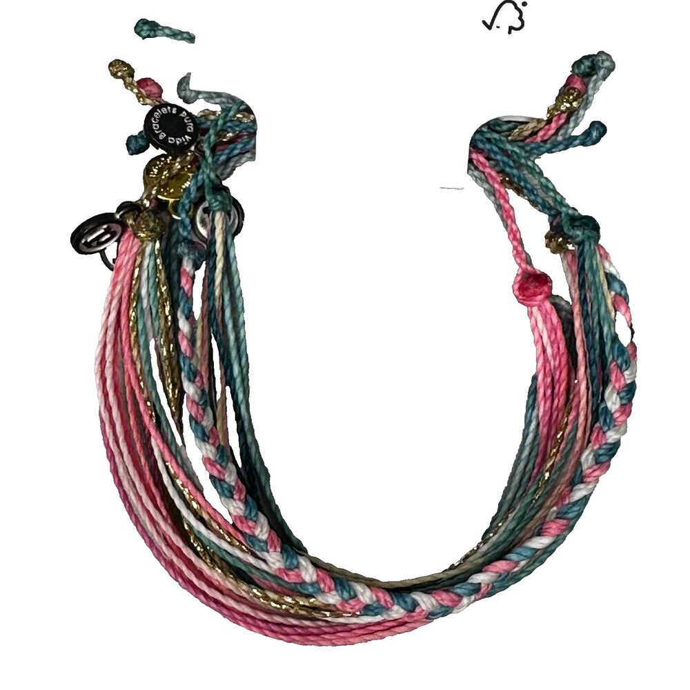 Pura Vida 5 Bracelet Stack Pink Teal Gold Braided Adjustable NEW w/ Tags